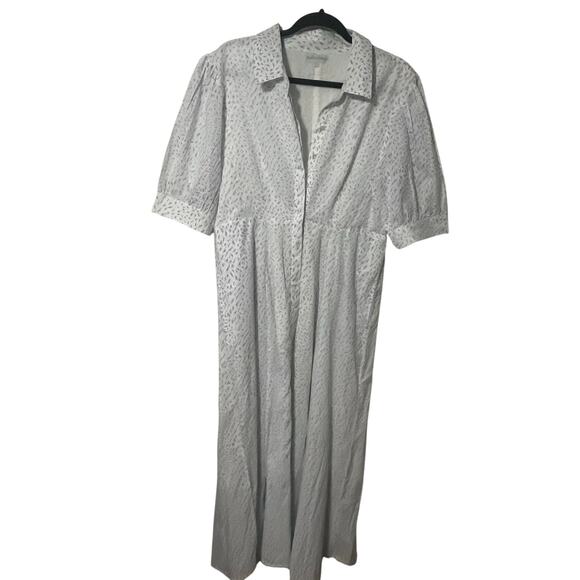 INDIA AMORY Julia SZ L White Blue Short Sleeve Shirt Dress Blue Print Flowy - Picture 4 of 8